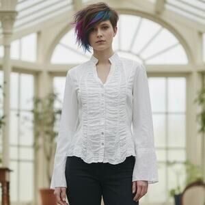 Edwardian Button down blouse by MIST white ruched front size med